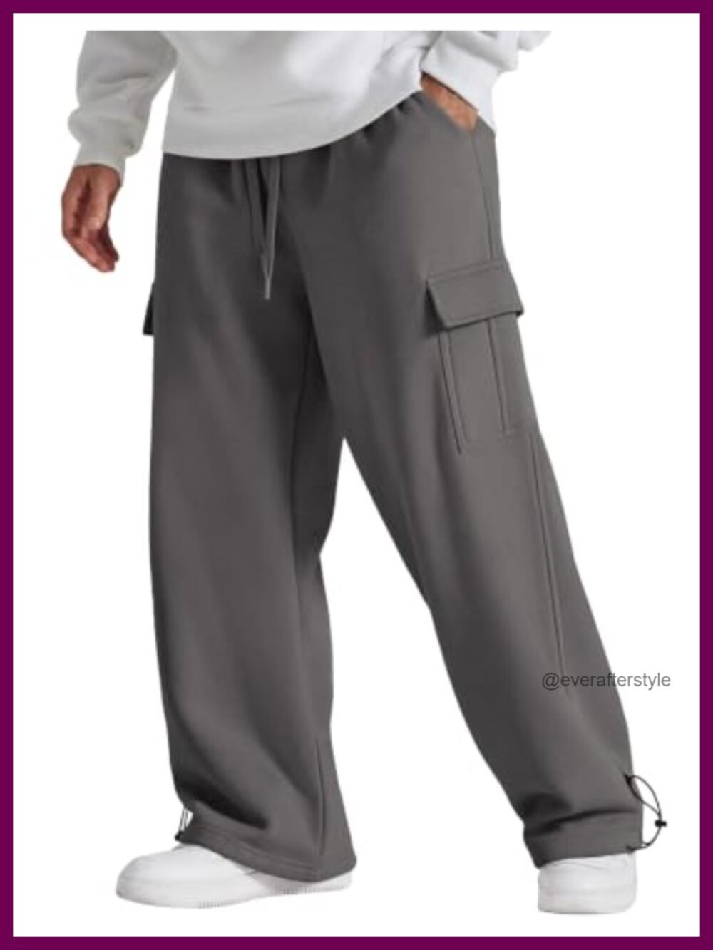 Men's Fleece Lined Cargo Sweatpants Baggy Wide Leg Joggers Pockets